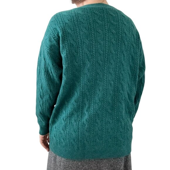 NWOT Garnet Hill Dark Teal Green 100% Cashmere Cable Knit Cardigan Sz L - Picture 7 of 10